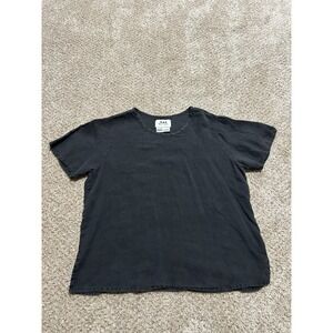 Flax by Jeanne Egelhart Linen Blouse Tee Shirt Womens Small Black Retired Top